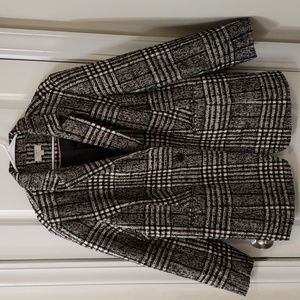 LOFT PLUS Heavy Women's Wool Blend Blazer Black White Pink Tweed Pockets Sz 18